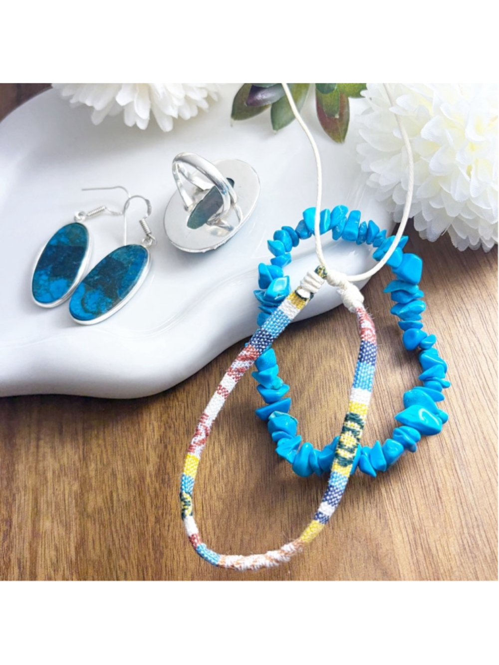 Jewelry Set Lot BIG Turquoise Ring Size 8 Earrings Bracelets New 925 Sterling - Picture 8 of 11